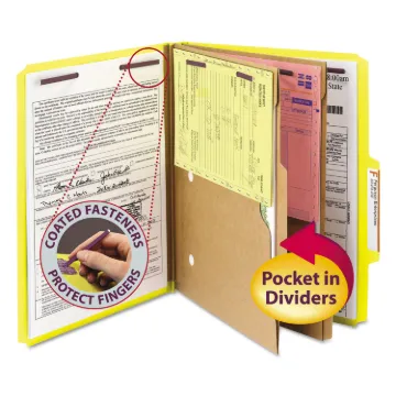 6-Section Pressboard Top Tab Pocket-Style Classification Folders with SafeSHIELD Fasteners, 2 Divide