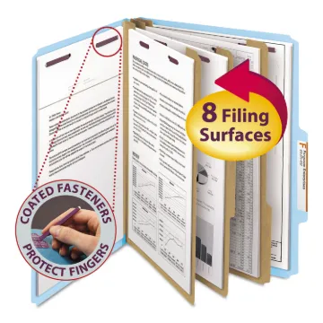 Eight-Section Pressboard Top Tab Classification Folders with SafeSHIELD Fasteners, 3 Dividers, Lette