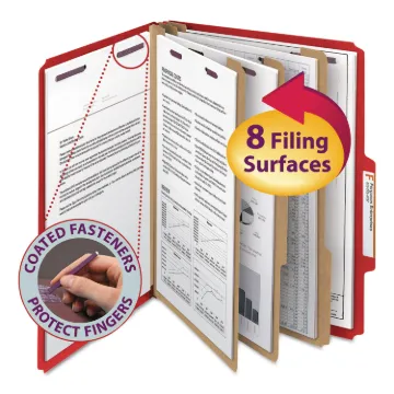 Eight-Section Pressboard Top Tab Classification Folders with SafeSHIELD Fasteners, 3 Dividers, Lette
