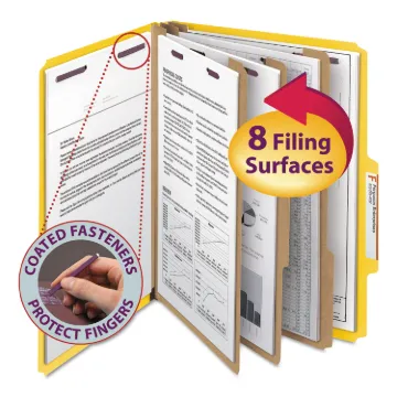 Eight-Section Pressboard Top Tab Classification Folders with SafeSHIELD Fasteners, 3 Dividers, Lette