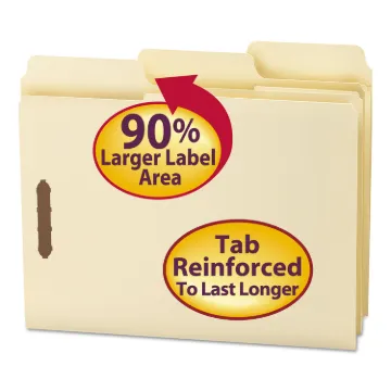 SuperTab Reinforced Guide Height 2-Fastener Folders, 1/3-Cut Tabs, Letter Size, 11 pt. Manila, 50/Bo