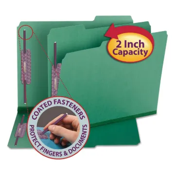 Colored Pressboard Folders with Two SafeSHIELD Coated Fasteners, 1/3-Cut Tabs, Letter Size, Green, 2