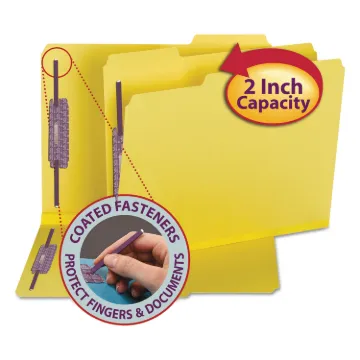 Colored Pressboard Folders with Two SafeSHIELD Coated Fasteners, 1/3-Cut Tabs, Letter Size, Yellow,