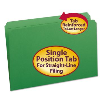 Reinforced Top Tab Colored File Folders, Straight Tab, Legal Size, Green, 100/Box