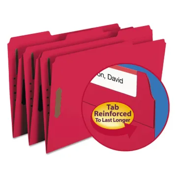 Top Tab Colored 2-Fastener Folders, 1/3-Cut Tabs, Legal Size, Red, 50/Box