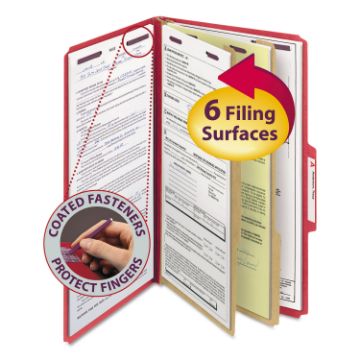 Six-Section Pressboard Top Tab Classification Folders with SafeSHIELD Fasteners, 2 Dividers, Legal S