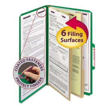 Six-Section Pressboard Top Tab Classification Folders with SafeSHIELD Fasteners, 2 Dividers, Legal S