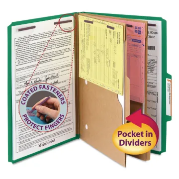 6-Section Pressboard Top Tab Pocket-Style Classification Folders with SafeSHIELD Fasteners, 2 Divide