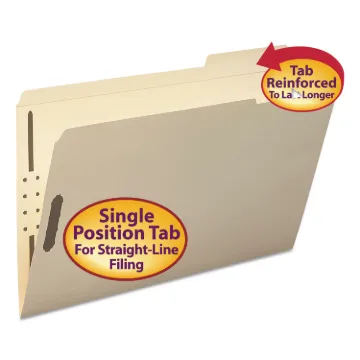 Top Tab 2-Fastener Folders, 1/3-Cut Tabs, Right Position, Legal Size, 11 pt. Manila, 50/Box