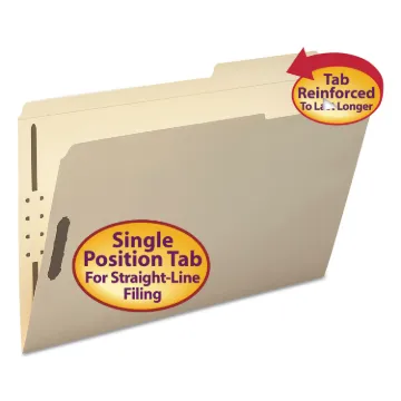 Top Tab 2-Fastener Folders, 2/5-Cut Tabs, Right of Center, Legal Size, 11 pt. Manila, 50/Box