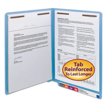 WaterShed/CutLess End Tab 2-Fastener Folders, Straight Tab, Letter Size, Blue, 50/Box