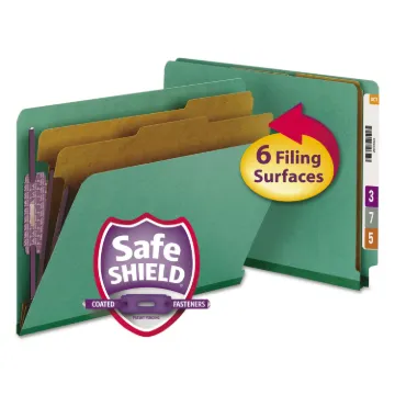 End Tab Colored Pressboard Classification Folders with SafeSHIELD Coated Fasteners, 2 Dividers, Lett