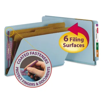End Tab Colored Pressboard Classification Folders with SafeSHIELD Coated Fasteners, 2 Dividers, Lega