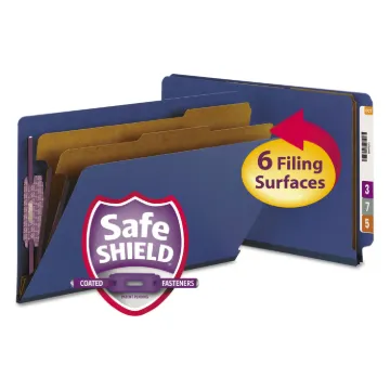 End Tab Colored Pressboard Classification Folders with SafeSHIELD Coated Fasteners, 2 Dividers, Lega