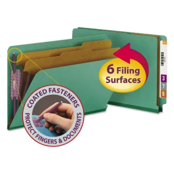 End Tab Colored Pressboard Classification Folders with SafeSHIELD Coated Fasteners, 2 Dividers, Lega