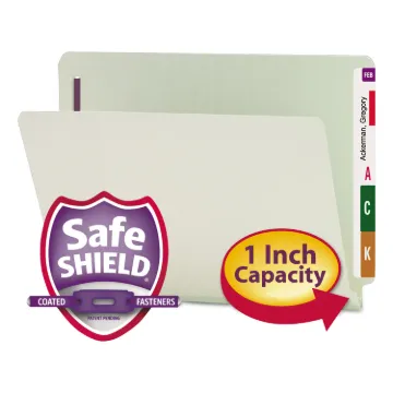End Tab 1" Expansion Pressboard File Folders w/Two SafeSHIELD Coated Fasteners, Straight Tab, Letter