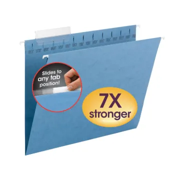 TUFF Hanging Folders with Easy Slide Tab, Letter Size, 1/3-Cut Tab, Blue, 18/Box