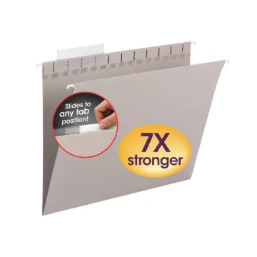 TUFF Hanging Folders with Easy Slide Tab, Letter Size, 1/3-Cut Tab, Steel Gray, 18/Box