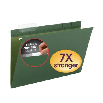 TUFF Hanging Folders with Easy Slide Tab, Legal Size, 1/3-Cut Tab, Standard Green, 20/Box