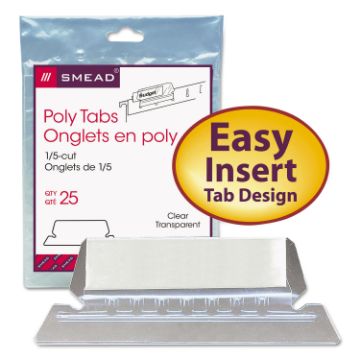 Poly Index Tabs and Inserts For Hanging File Folders, 1/5-Cut Tabs, White/Clear, 2.25" Wide, 25/Pack