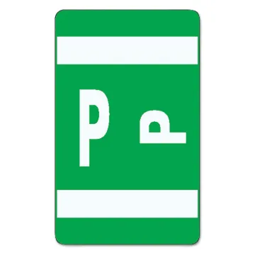 AlphaZ Color-Coded Second Letter Alphabetical Labels, P, 1 x 1.63, Dark Green, 10/Sheet, 10 Sheets/P