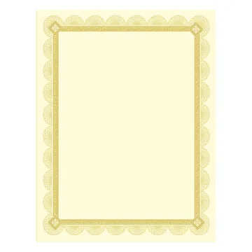 Premium Certificates, Ivory, Spiro Gold Foil Border, 66 lb,  8.5 x 11, 15/Pack