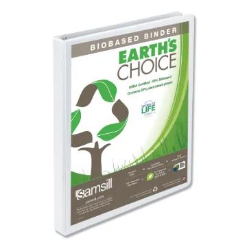Earth's Choice Biobased Round Ring View Binder, 3 Rings, 0.5" Capacity, 11 x 8.5, White