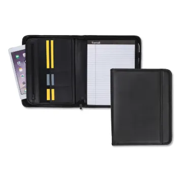 Professional Zippered Pad Holder, Pockets/Slots, Writing Pad, Black