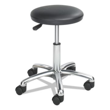 Height-Adjustable Lab Stool, 21" Seat Height, Supports up to 250 lbs., Black Seat/Black Back, Chrome