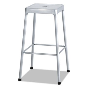 Bar-Height Steel Stool, 29" Seat Height, Supports up to 250 lbs., Silver Seat/Silver Back, Silver Ba