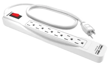 30024 PowerMax White 6-Outlet Grounded Power Strip with 2.1A USB Port