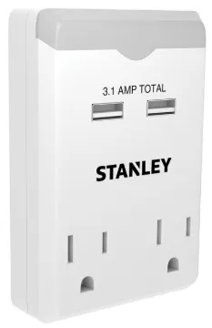 30386 2-Outlet Grounded Adapter with 3.1A USB Ports and Darkness Sensing Night Light
