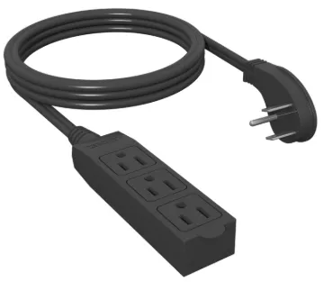 31132 CordMax 15 Office Black -15ft (4.5m) 3-outlet  grounded ABS Banana Tap  In door flat extension