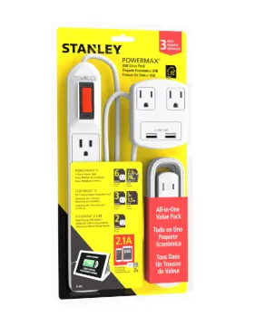 30306 PowerMax USB Value Pack,6-Outlet Power Strip,CordMax 5 ' Indoor Cord,2-Outlet USB Wall Adapter