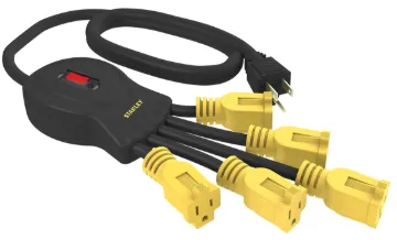 31500 PowerSquid Black/Yellow 5-Grounded Outlets on Flexible Arms Plugs with On/Off Circuit Breaker