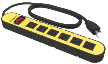 31605 ShopMax PS 3' Yellow/Black 6-Outlet Metal Power Strip