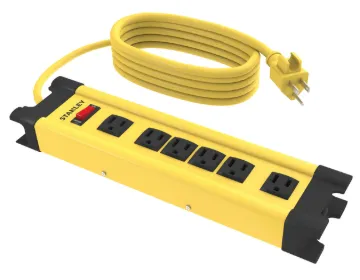 31608 ShopMax 6 10' Yellow/Black 6-Outlet Metal Power Strip