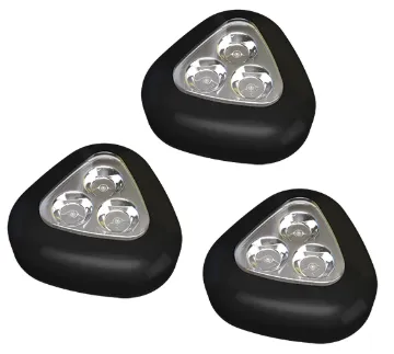 32725 3pk Mini LED Touch Light Black 3-LED Mini Touch Light  Adheres to Surfaces with  double sided