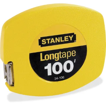 Long Tape Measure, 1/8" Graduations, 100ft, Yellow