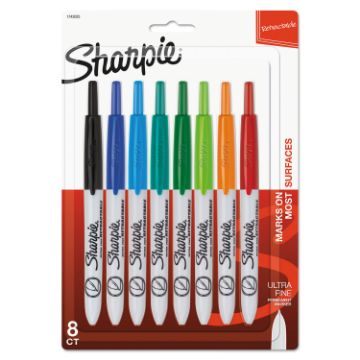Retractable Permanent Marker, Extra-Fine Needle Tip, Assorted Colors, 8/Set (MINIMUM ORDER QUANTITY