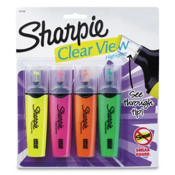 Clearview Tank-Style Highlighter, Assorted Ink Colors, Chisel Tip, Assorted Barrel Colors, 4/Set