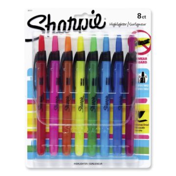 Retractable Highlighters, Chisel Tip, Assorted Colors, 8/Set
