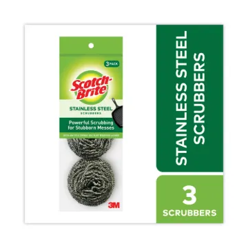 Metal Scrubbing Pads, 2 1/2" x 2 3/4", Stainless Steel, Silver, 3/Pk, 8 Pks/CT