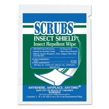 Insect Shield Insect Repellent Wipes, 8 x 10, White, 100/Carton