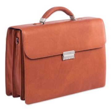 Milestone Briefcase, Holds Laptops 15.6", 5" x 5" x 12", Cognac