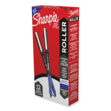 Roller Ball Stick Pen, Fine 0.5 mm, Blue Ink/Barrel, Dozen