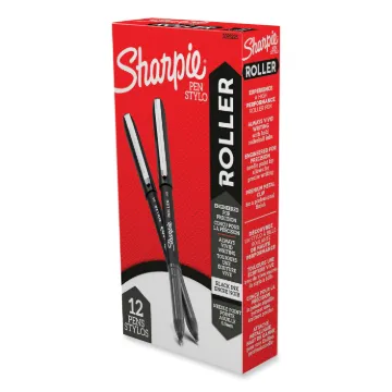Roller Ball Stick Pen, Fine 0.5 mm, Black Ink/Barrel, Dozen