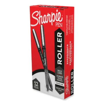 Roller Ball Stick Pen, Medium 0.7 mm, Black Ink/Barrel, Dozen