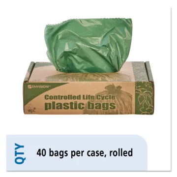 Controlled Life-Cycle Plastic Trash Bags, 33 gal, 1.1 mil, 33" x 40", Green, 40/Box