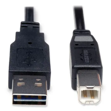 Universal Reversible USB 2.0 Cable, Reversible A to B (M/M), 6 ft., Black